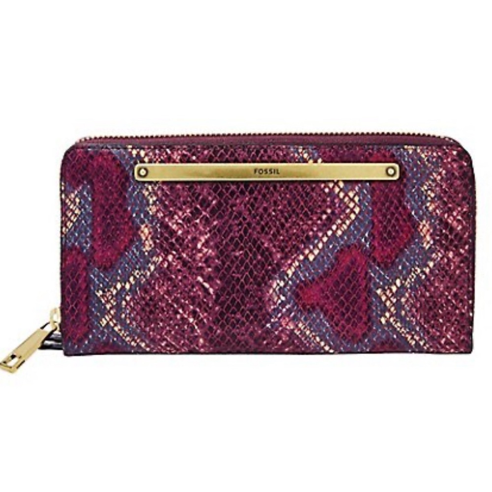 FOSSIL Liza Snakeskin Leather Zip Clutch Wallet Wristlet